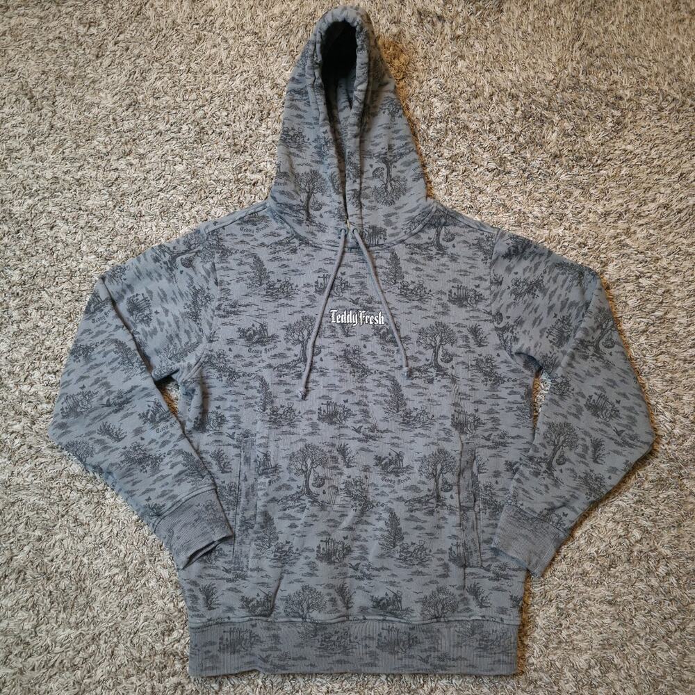 Teddy Fresh Toile All Over Print Logo Bear Hoodie Sweatshirt Small - Rare